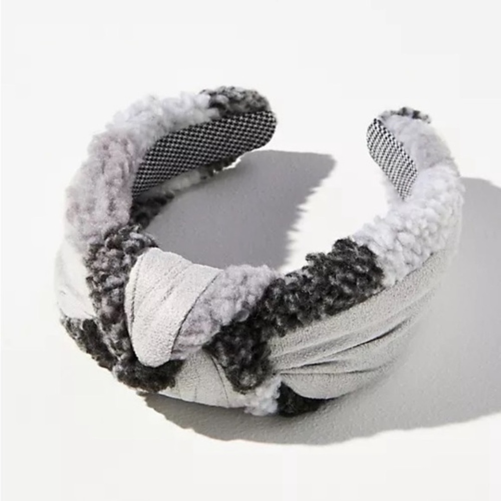 Anthropologie Plaid Sherpa-Trimmed Knotted Headband